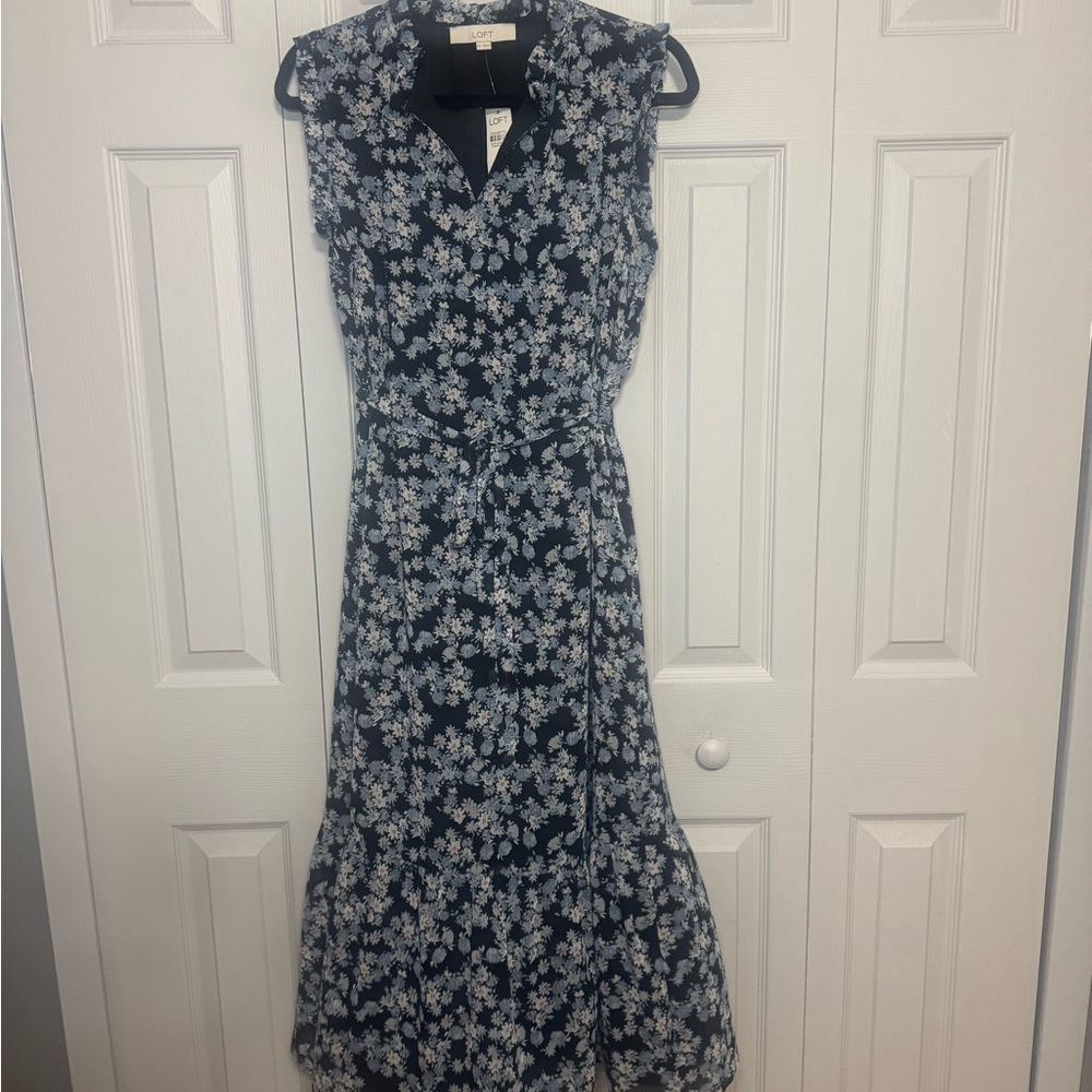 LOFT Navy and White Floral Max Dress